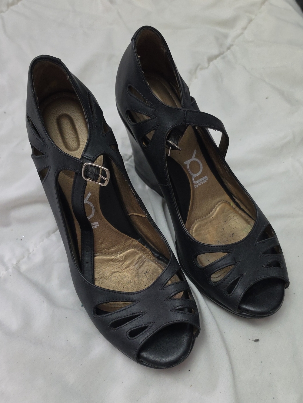 CROCS Black Peep-Toe Wedge Heels with Ankle Strap